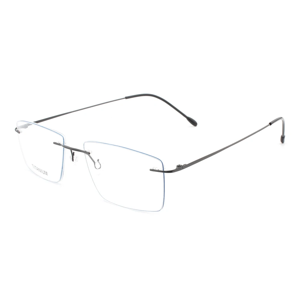 Transparent square optic titan titanium rimless eyewear frame