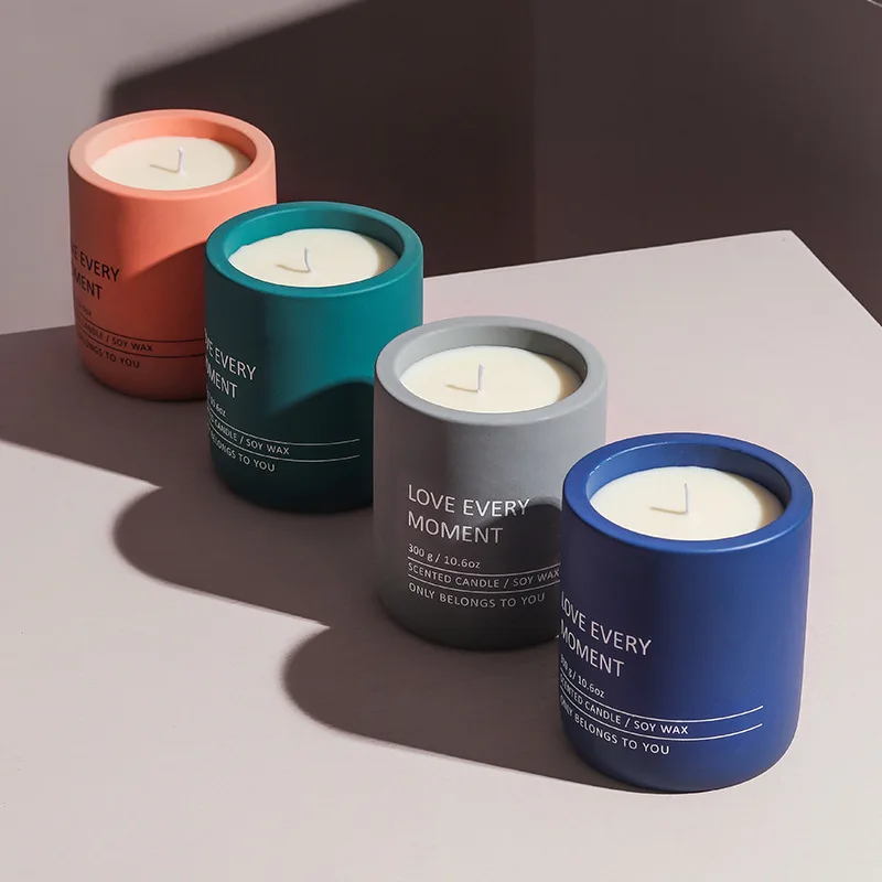 Wholesale Colored Clay Soy Wax Candle Custom Logo Engraved Ceramic Unique Cement Scented Candles