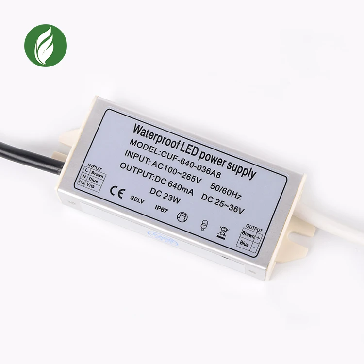 Постоянный ток 640mA AC100-265v DC 15 V Светодиодный источник питания 23 Вт IP67 Переключатель Драйвер с CE сертификация