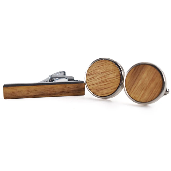 zebra wood tie bar and cufflink set