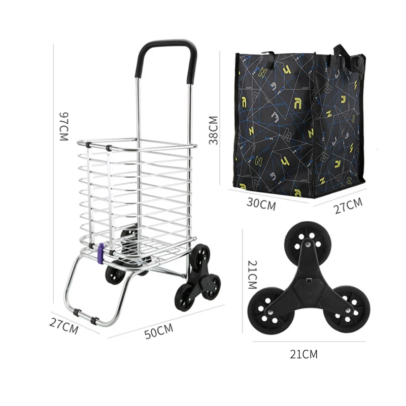 Portable shopping cart small trolley supermarket portable elderly climbing folding 6 wheels shopping trolley price