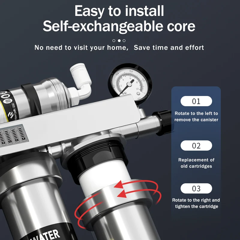Ultrafiltration 0.01 Micron Stainless Steel under Sink Water Filter System with Real-time Pressure Gauge for Household Use