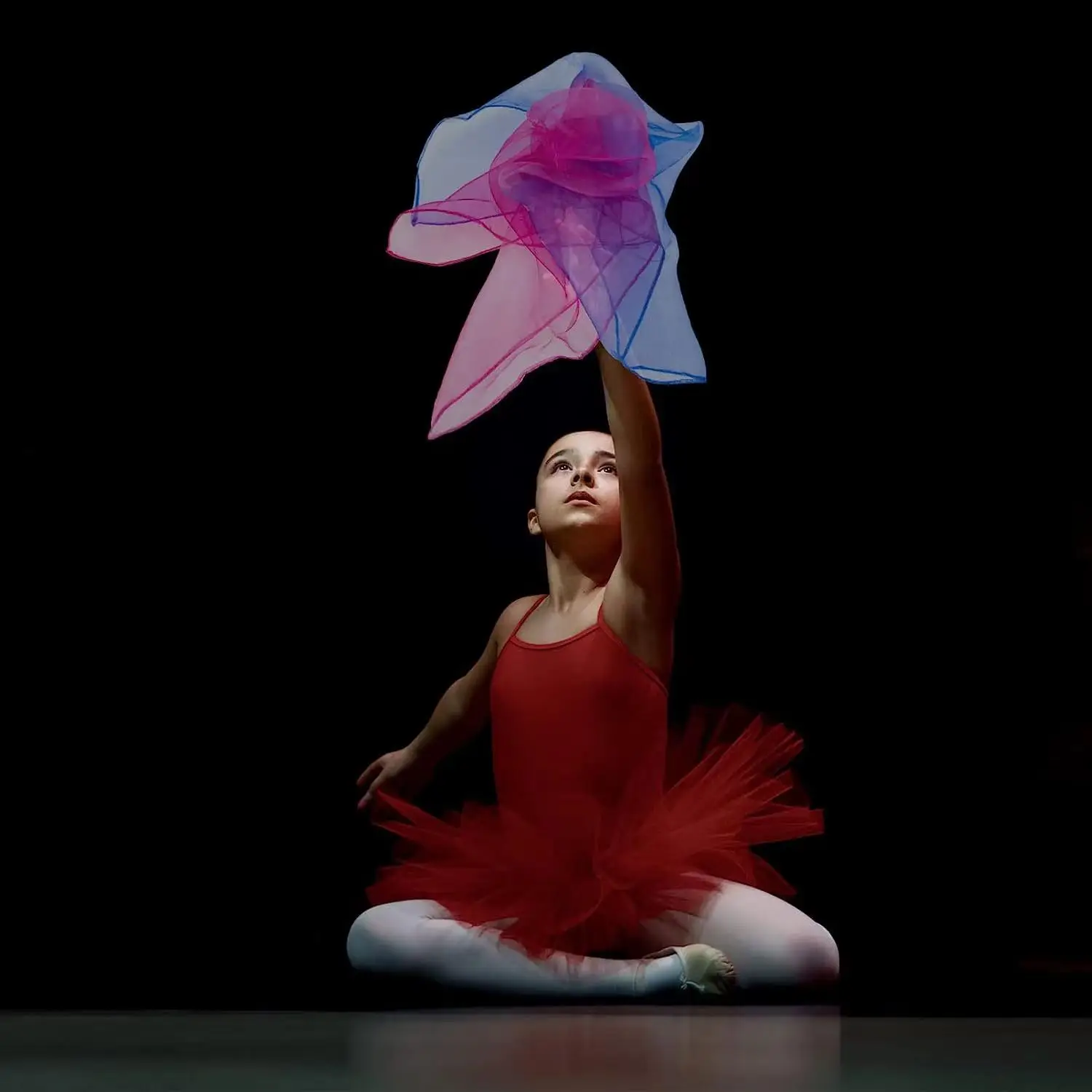 HZW-23027 Wholesale small Square Juggling Chiffon Silky Dance Scarves Gradient Color Good Quality For Performances Baby