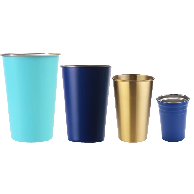Unbreakable Stackable Brushed Metal Drinking Glasses Chilling Beer Cups Stainless Steel Pint Cups Water Tumblers 1oz 30ml 50ml