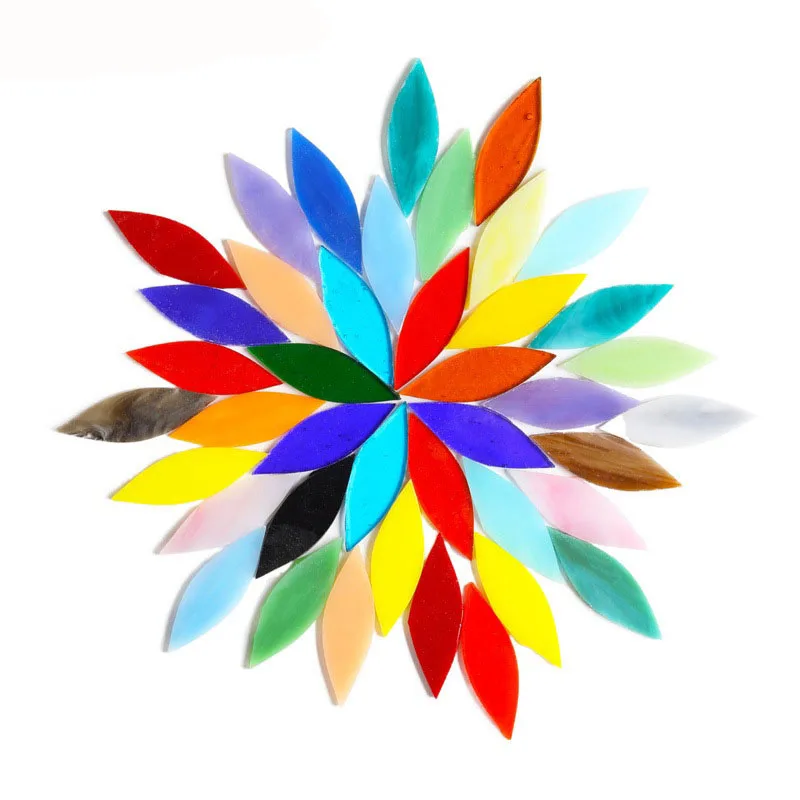 1000 Pieces Petal Mosaic Tiles, Mixed Color Mosaic Glass Pieces, Hand-Cut Stained Glass Flower Leaves Tiles