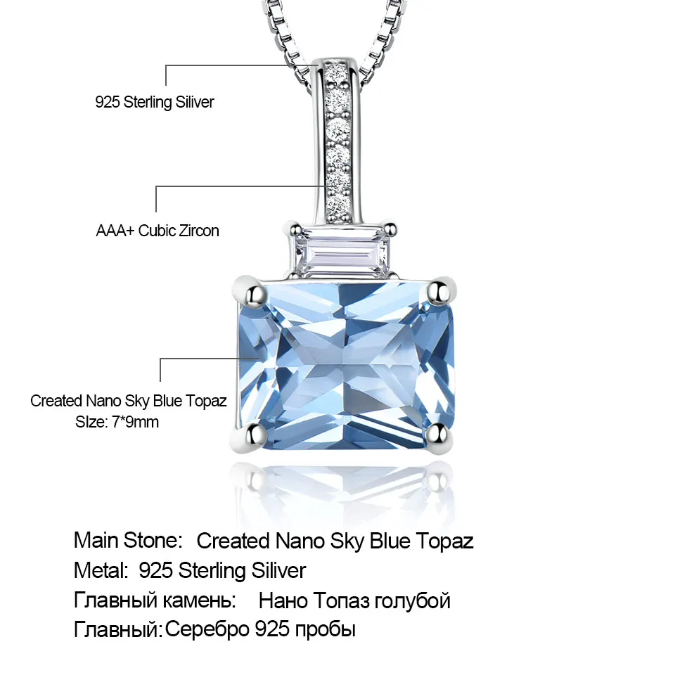 Custom Rectangle Nano Sky Blue Topaz Crystal Pendants Necklaces for Women Gemstone Jewelry