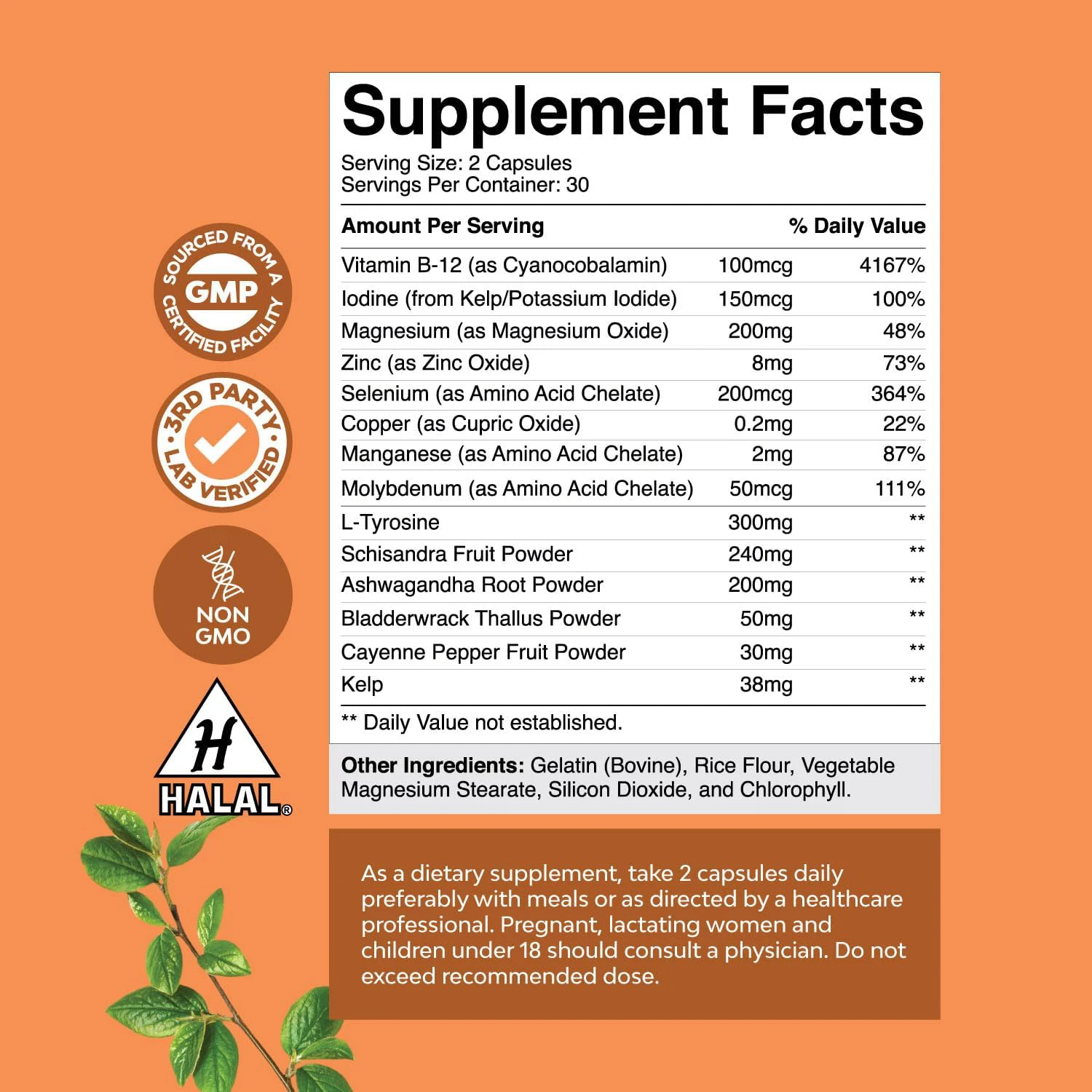 Herbal Thyroid Support Complex  Iodine Thyroid Supplement with L Tyrosine Bladderwrack Kelp Selenium and Ashwagandha Capsules