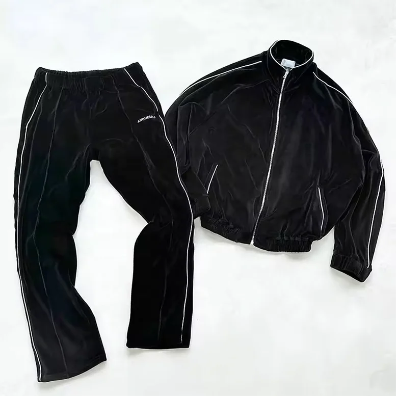 Custom blank  Plus Size  reflective Velvet Tracksuits  Jogger Suits 2 Piece Set  winter screen print velour tracksuit for men