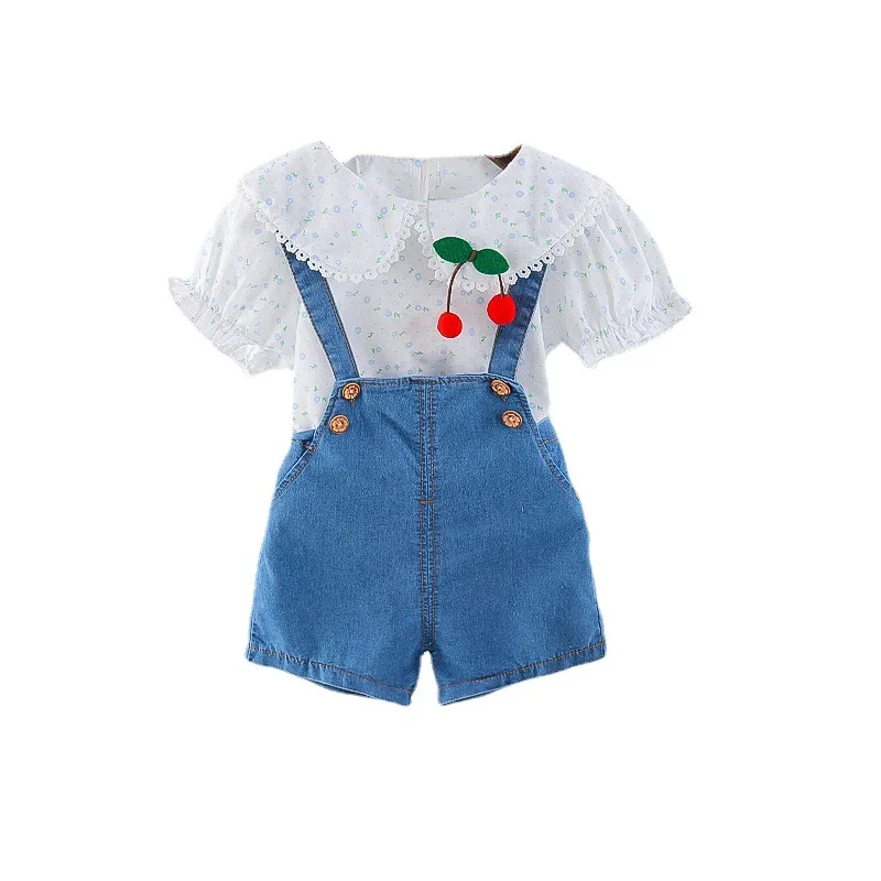 Baby Clothes Clothing Girls Suit Floral Short Sleeve Korean Style Girls Cherry Two Piece Set