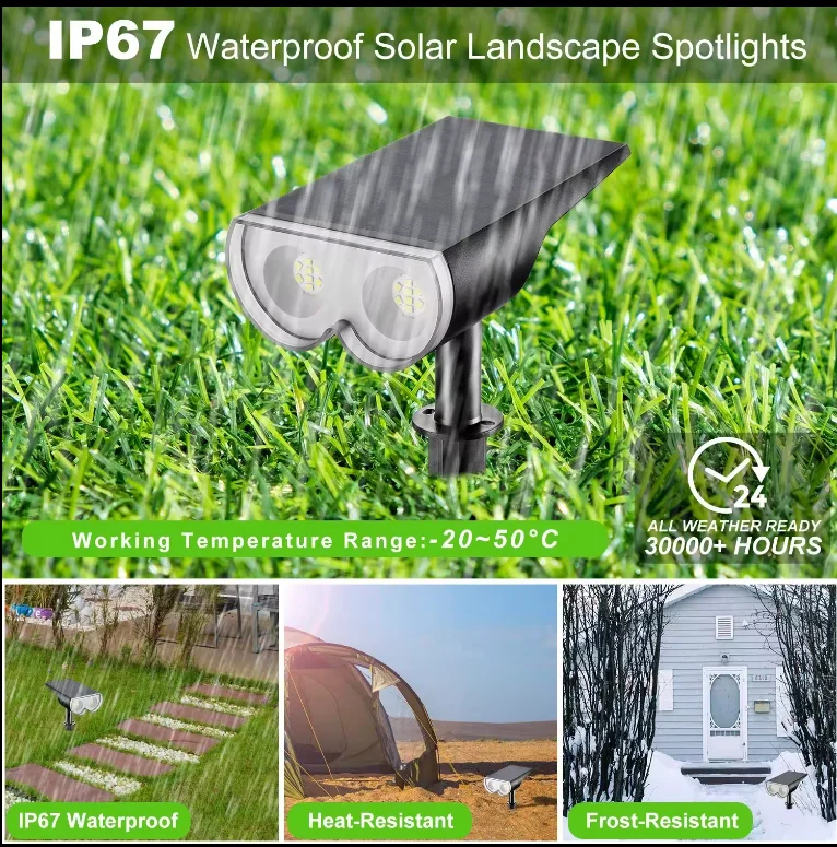 IP67 Waterproof Solar Powered Garden Lights Outdoor Landscape Spotlights with Spike Changing Solar Spotlights for Outdoor Use