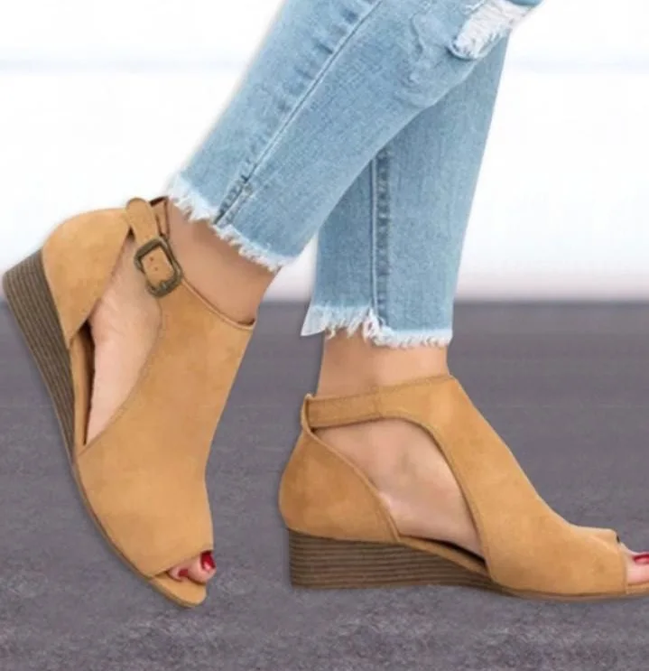 Women Shoes Summer wedge sandals fish mouth buckle Sandals High Heel