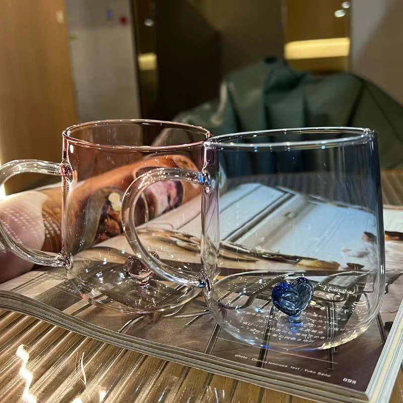 17OZ/500ML High Borosilicate Glass Heart Design Drinking Glasses Mug Cup, Clear Attractive Heart Glass Mug for Coffee Gift