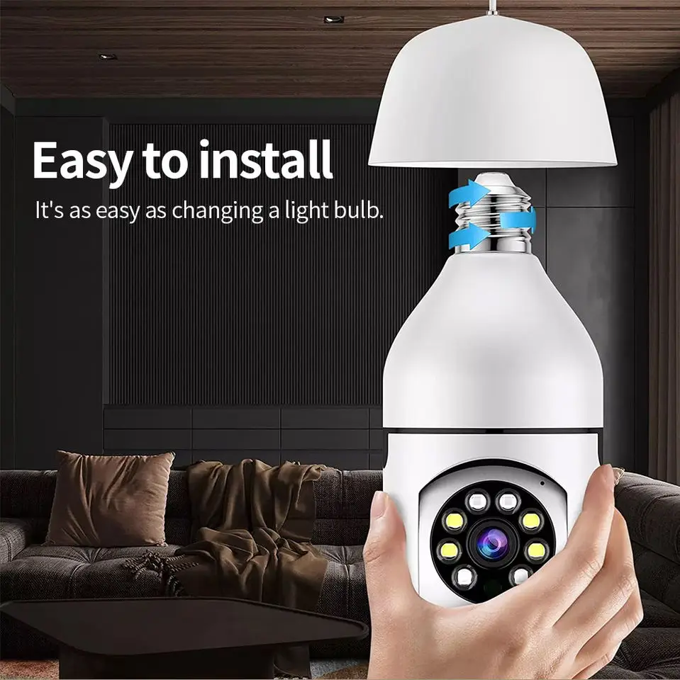 E27 Socket Lamp Holder Full Color 1080P 360 Panoramic CCTV 2MP Wifi IP Camera PTZ Light Bulb Camera