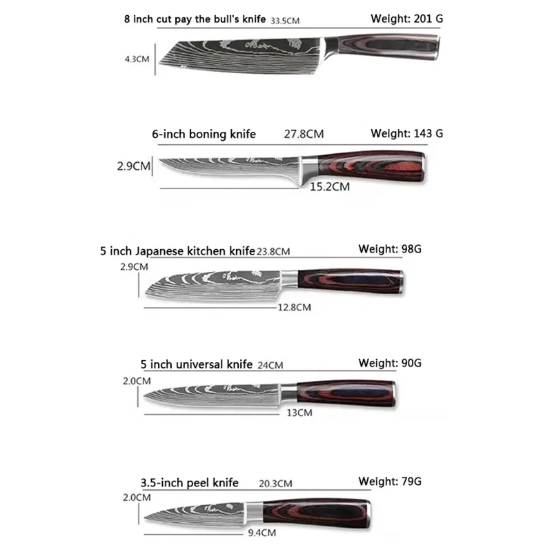 Wholesale price 9pcs sharp wooden stainless steel santoku chef modern knives kitchen knife set