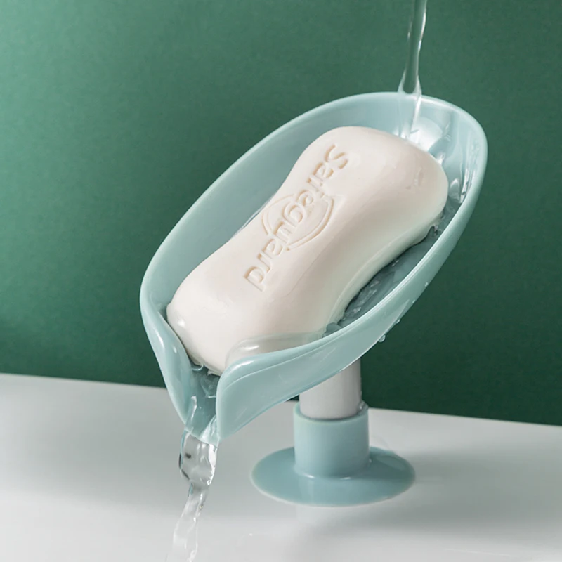 Suction Cup Soap Dish Box For Bathroom Shower Soap Holder with Drain Portable Leaf Shape Toilet Laundry Soap Rack Tray For Basin