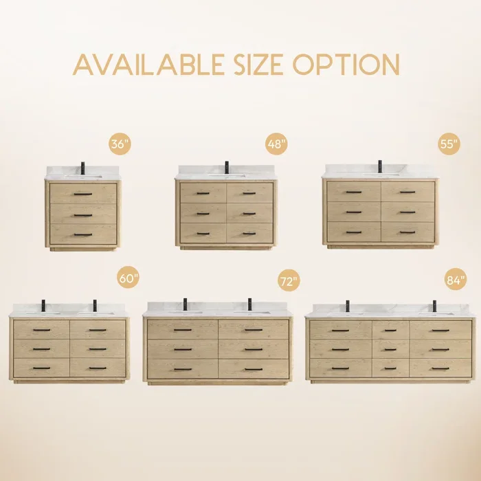 Homedee Vietnam 84 inch Natural Wood Pattern on Solid Wood Plywood Bathroom Cabinet