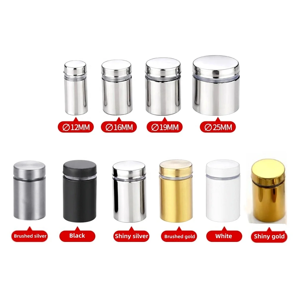 25*25mm Hollow wall mounted standoff pin advertisement fixing screws oem 201 screw lock glass railing sign standoff