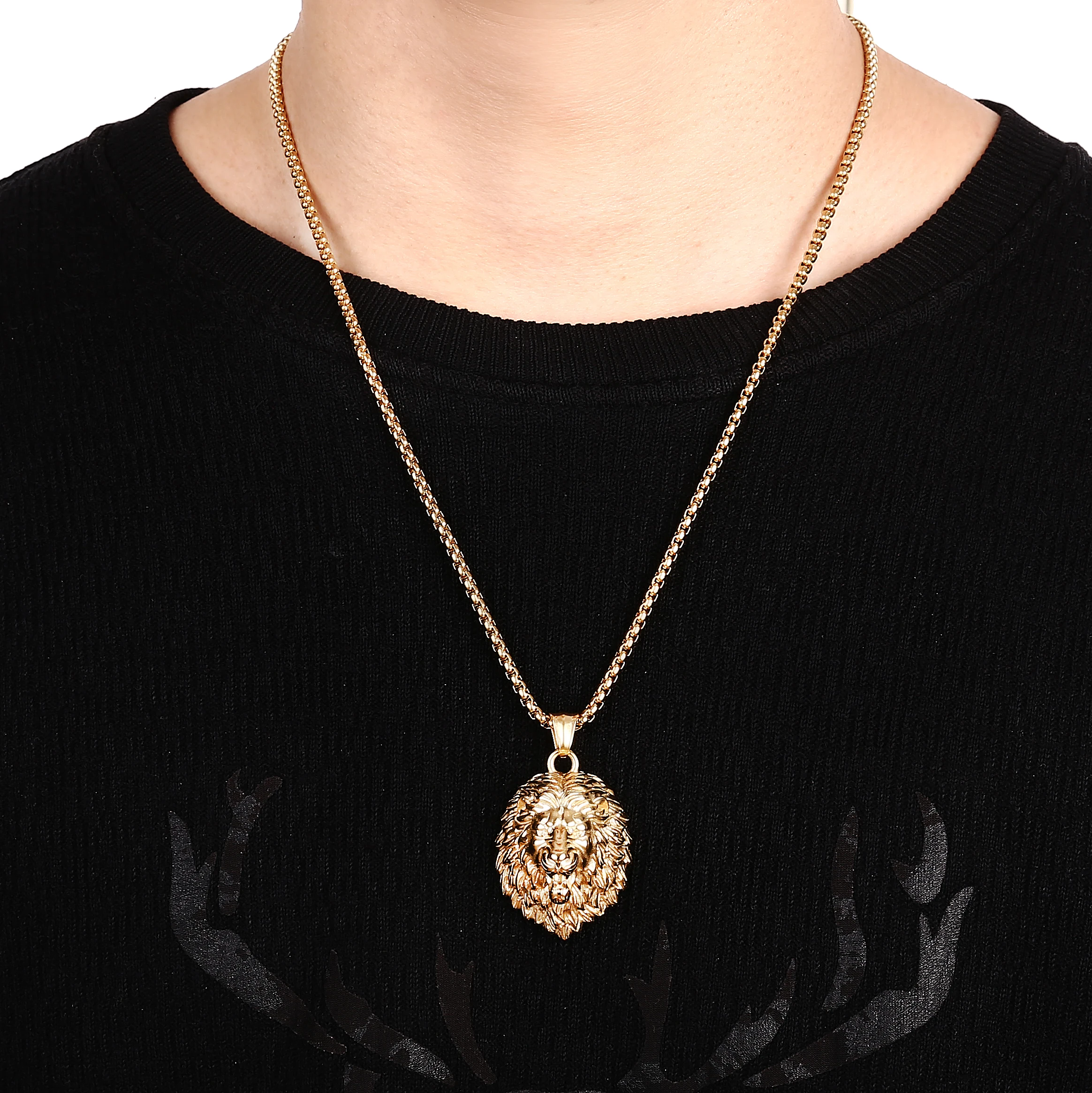 Lion King Pendant Stainless Steel Silver Men Charm Necklace Gothic Men Jewelry Lion Pendant Leo Horoscope Necklace