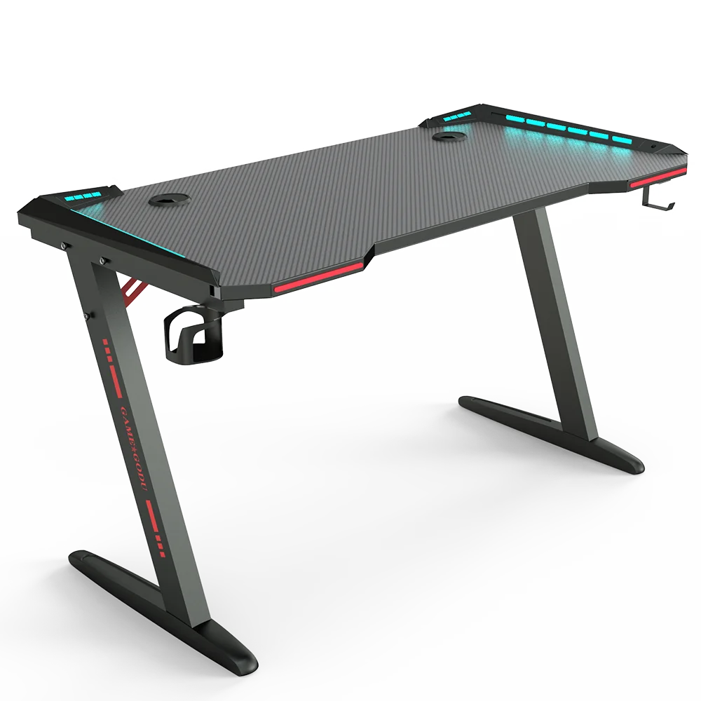 New Design Z-shaped Gaming Desk with RGB PC Computer Desk LED Gaming Table