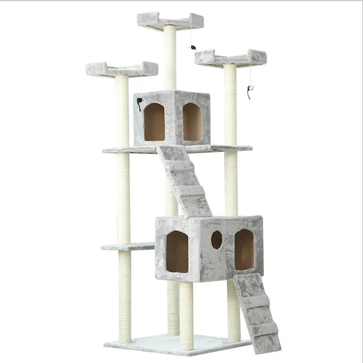 Amazon Hot Sale 186 cm Cat Tree Scratch Pet Scratcher Wood Tower Furniture Tower Cat Tree Wooden Cat Tree