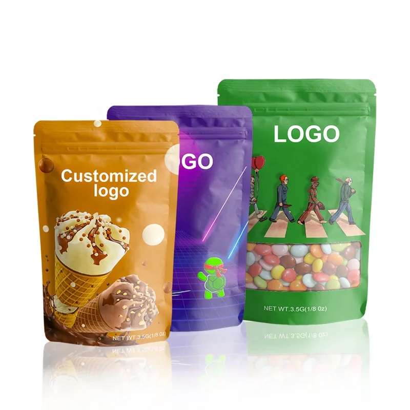 Custom printed resealable 3.5g 7g 28g stand up pouch smell proof children resistance alu foil zipper ziplock mylar bags