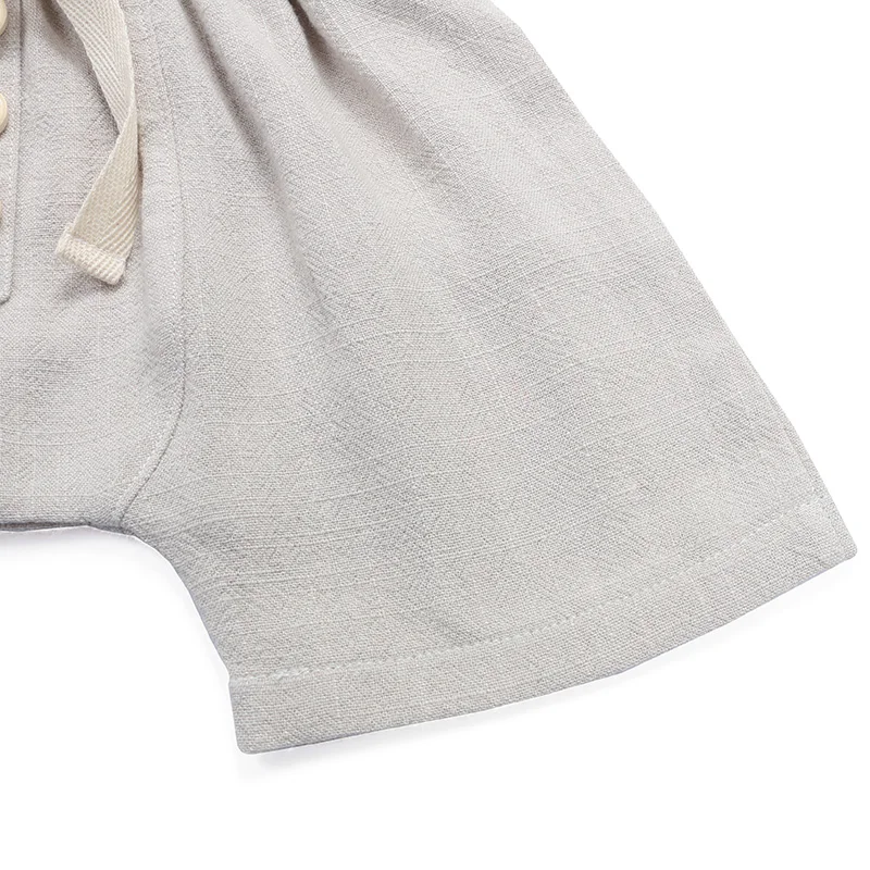 Wholesale Toddler Baby Clothes Linen Fabric Plain Color Button Front Design Unisex Bottoms