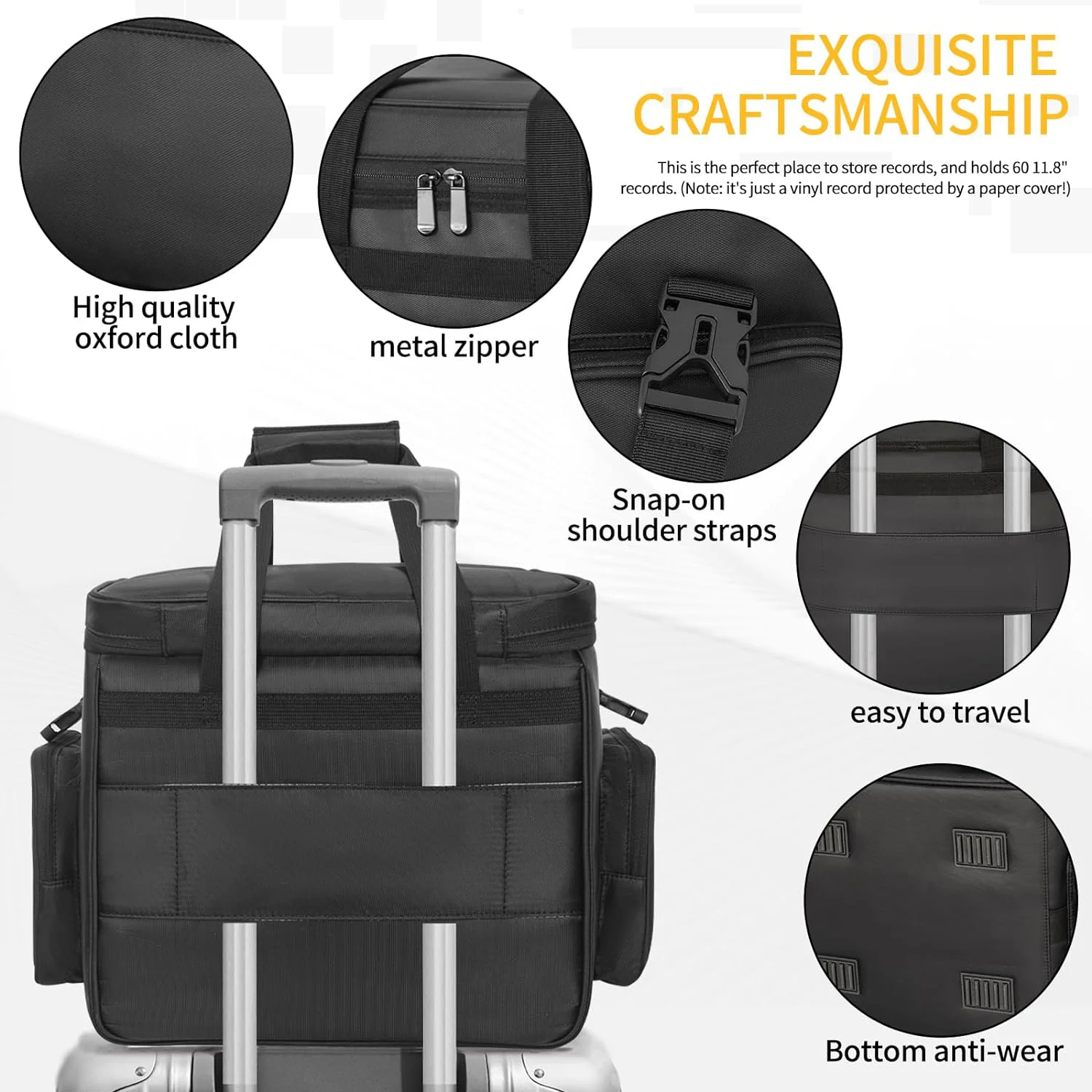 Vinyl Record Travel Carrying Bag  Vinyl Albums Storage Case Bag for Travel and Collection