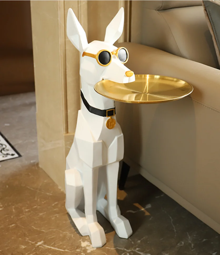 New Arrival Nordic Creative Large Doberman Sculpture Resin Dog Tray For Home Interior Decoration Resin Dog Statue Decoration