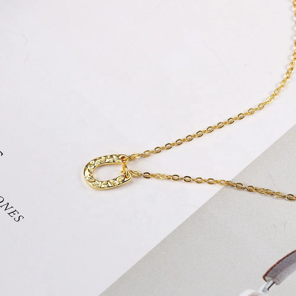 INS Style S925 Sterling Silver Jewelry Hammered Letter U Shape Horseshoe Pendant Necklace EMNL044