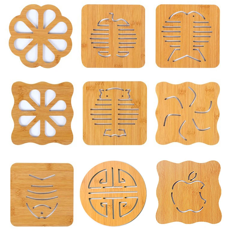 Cartoon Wood Placemat For Dining Table Cute Bamboo Heat-Insulated Anti-Slip Pot Pad Cup Coaster Kitchen Heat-proof Mat