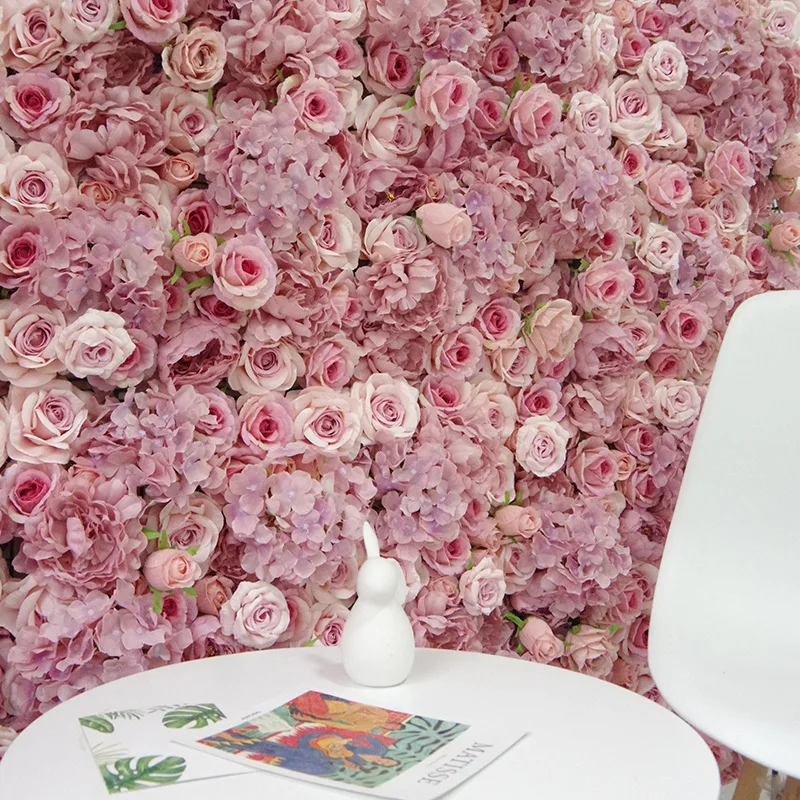 Cheap Fabric Backing Artificial Flower Wall Wedding Decor Pink Blush Mix Color Roll Up Flower Wall For Wedding Decoration