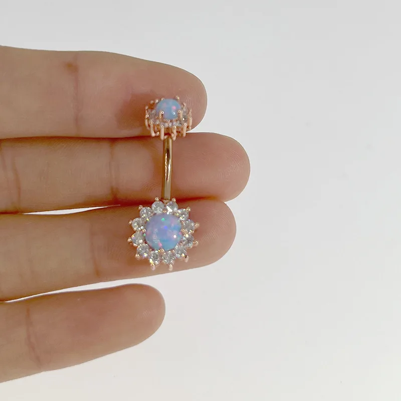 Fashion 316l stainless steel double studded opal navel belly piercing titanium piercing jewelry wholesale
