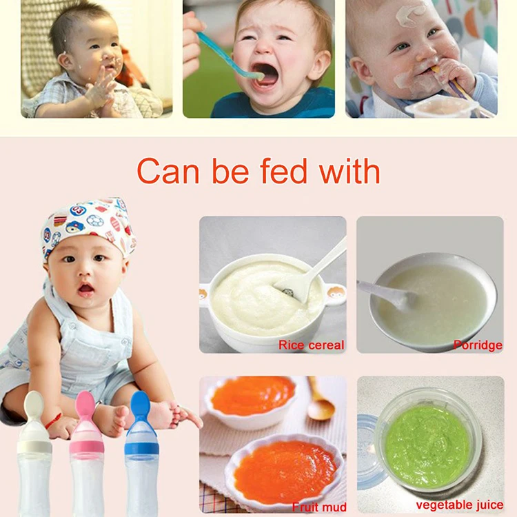 90ML Newborn Baby Feeding Bottle Squeeze Feeding Spoon Milk Cereal Bottle Baby Training Feeder Toddler Safe Silicone Supplies