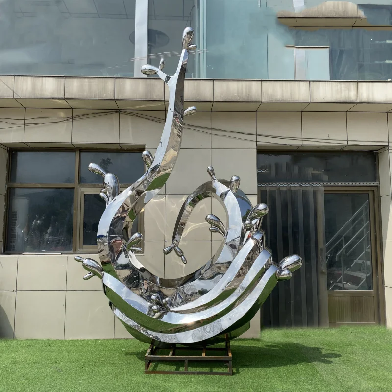 Customized Large Stainless Steel Stone Sculpture Lake Stainless Steel spindrift Sculpture For Garden Fountain Yard Decoration