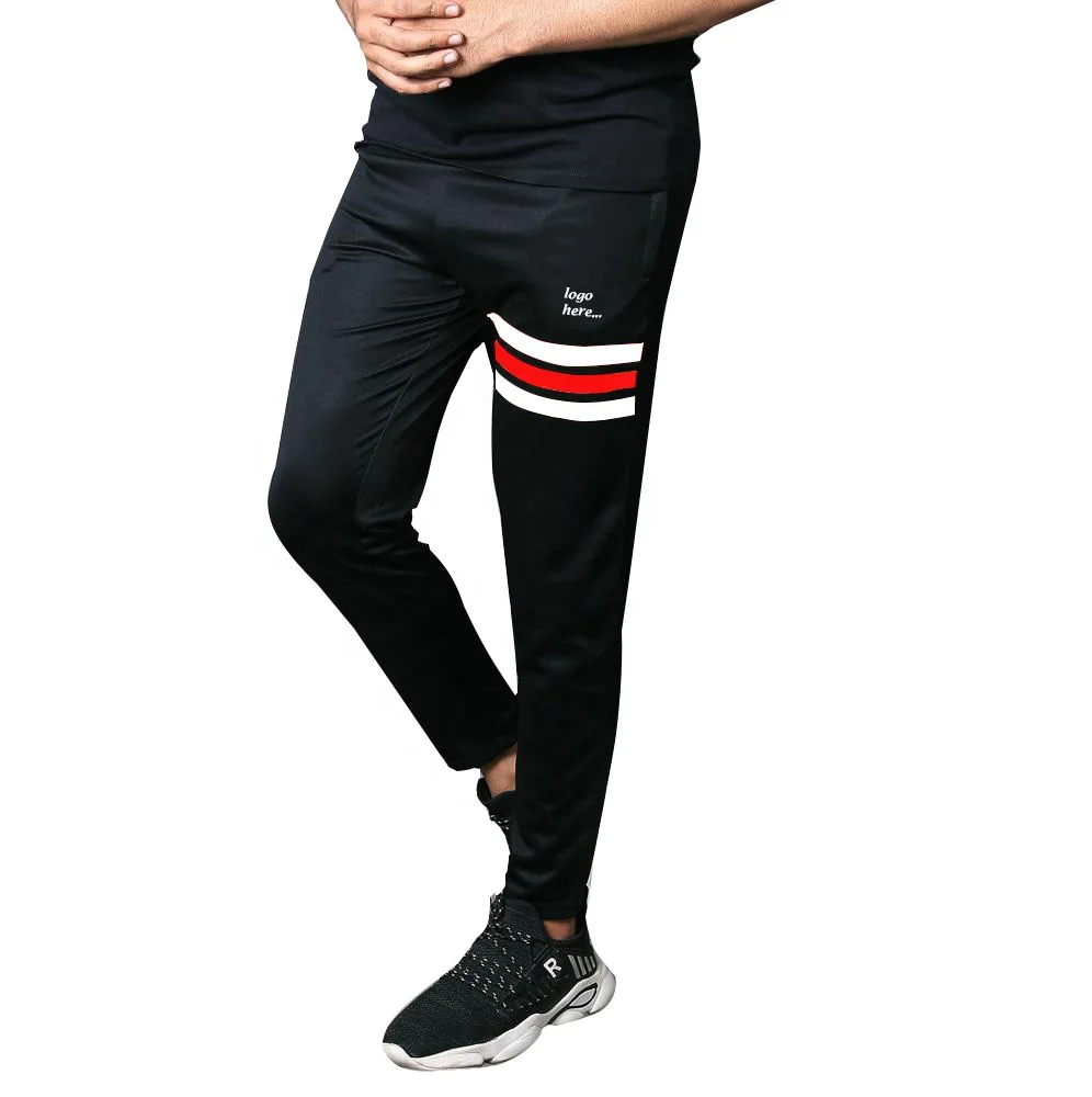
Черные быстросохнущие Мужские штаны для бега с белыми красными полосками 