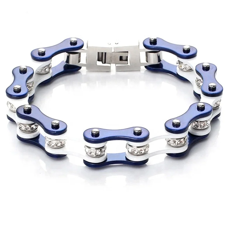 Factory Wholesale Stainless Steel Bicycle Chain Titanium Steel Motorcycle Diamond Punk Hip Hop Bracelet Custom