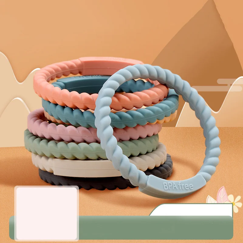 Colorful BPA Free Silicone Boiled In Water Safe Baby Biting Glue Chewing Grinding Stick Dental Gum Bracelet Toy