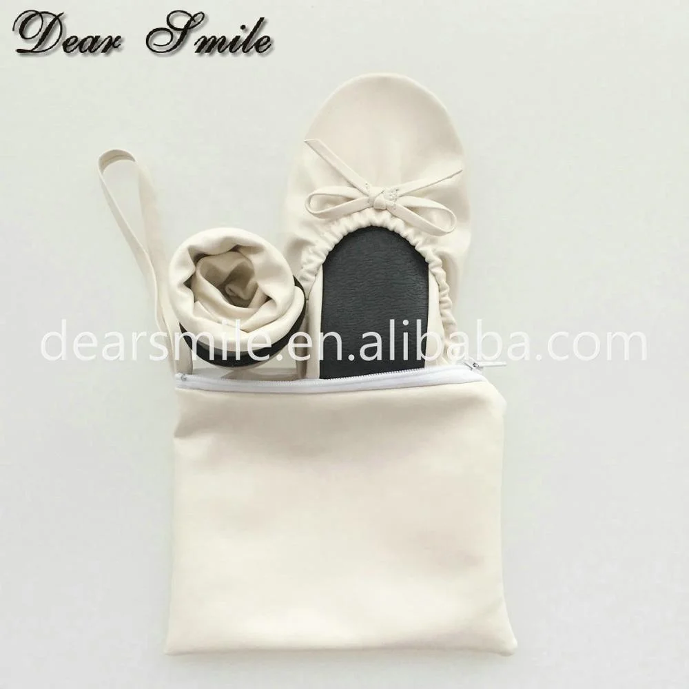 Cheap Customized logo Company Event Gift Women White Foldable Flats with Bag logo