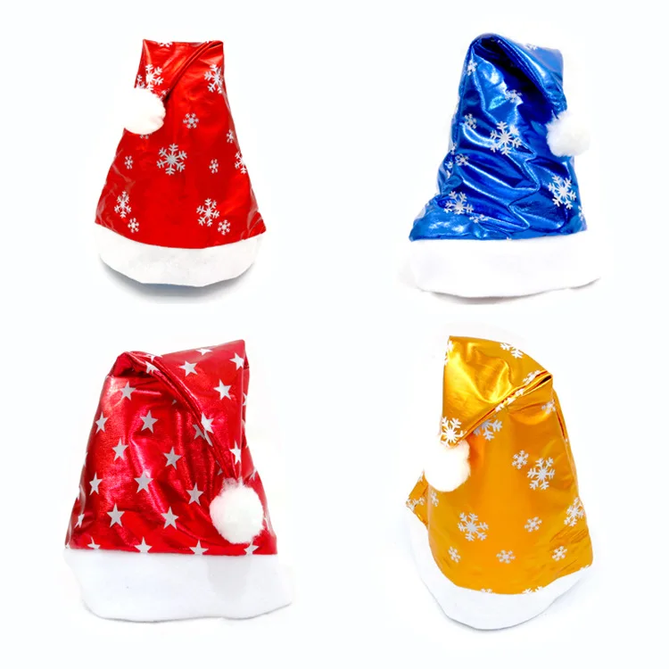 BSCI Factory SJ0518 wholesale cheap designed adults multicolor shiny hot stamping cloth snowflake Santa hat