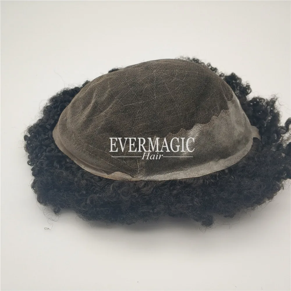 
Off Black Color 10mm Bigger Afro Kinky Low to Medium Density Lace With Pu Base Mens Toupee for Black Men 