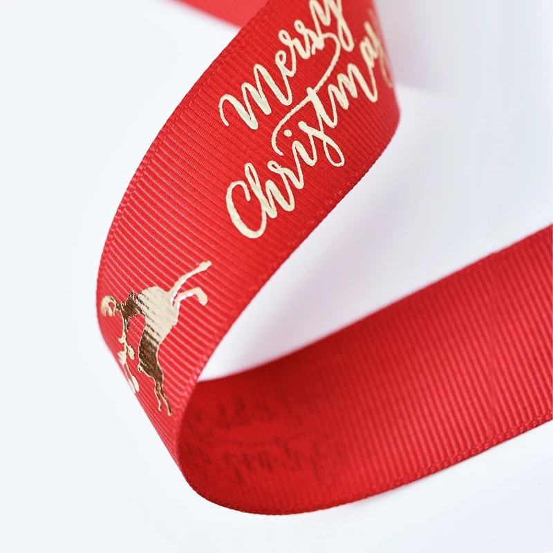  Ribest Grosgrain Рождественский подарок Лента печатная с логотипом дерево оптовая продажа