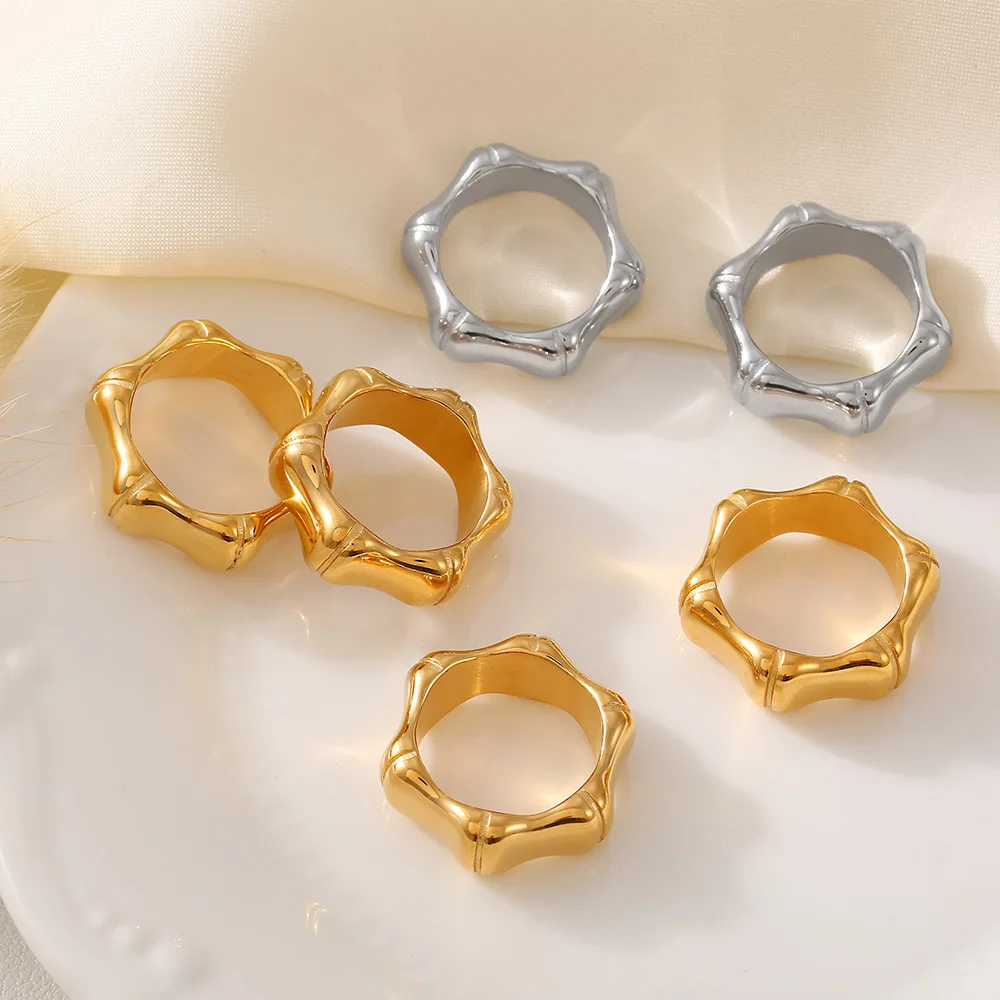 Carline Retro style Bamboo nodes China-Chic Bamboo Fashionable temperament Stainless steel gold-plated High quality ring jewelry