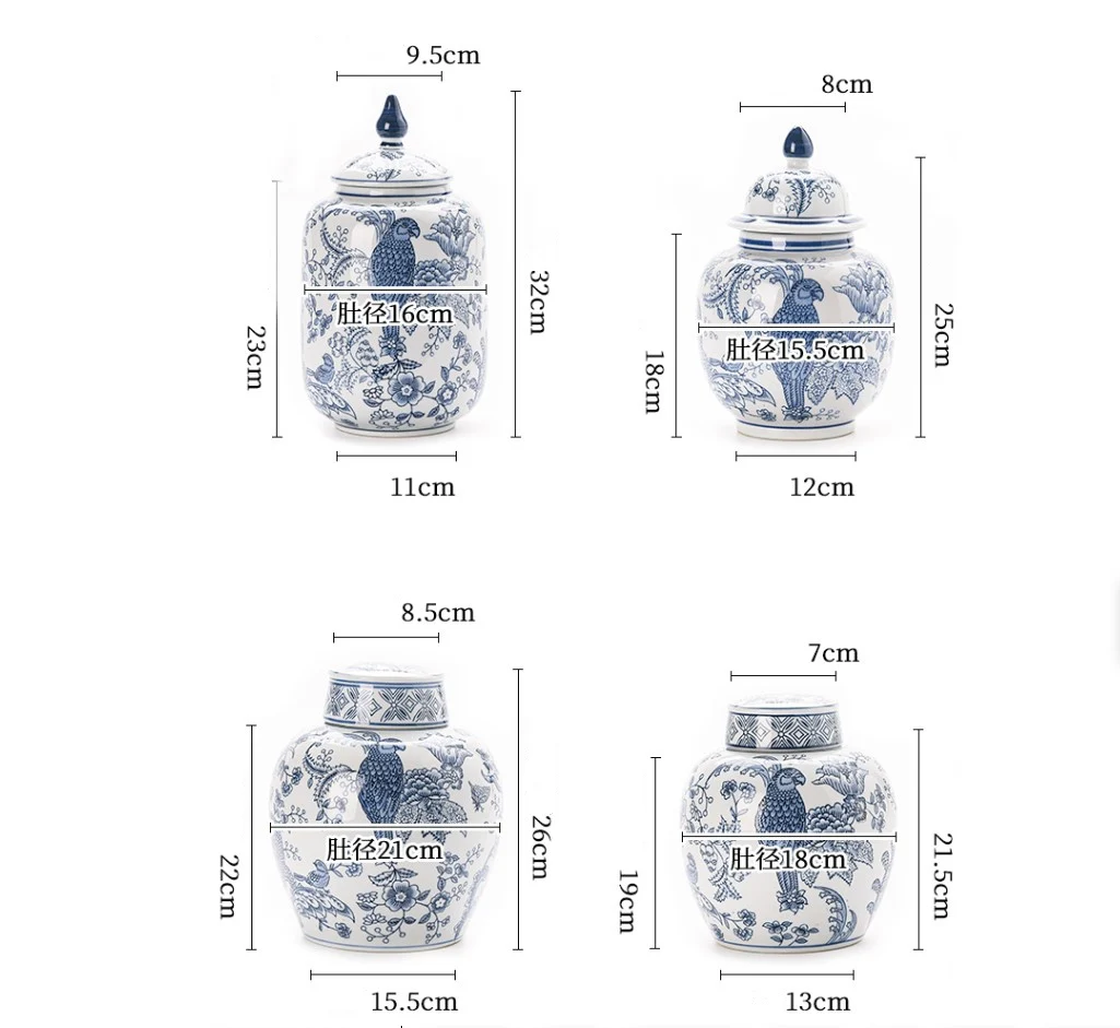 European blue and white round parrot ceramic canister set porcelain china mini flower vase