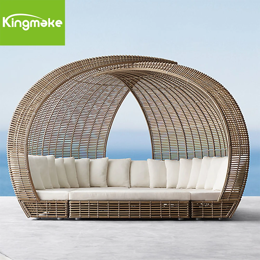 All Weather Outdoor daybed Aluminum Frame Rattan Daybed Outdoor Garden Patio Wicker Garden Sunbed