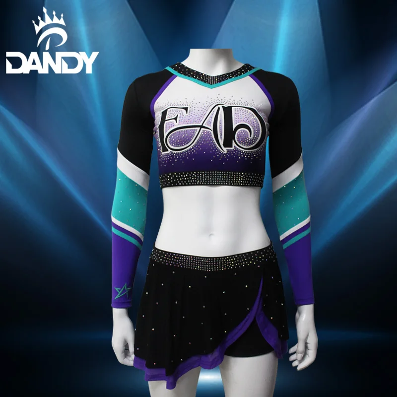 Dandy newest styles custom cheer uniform high quality cheerleading uniform with rhinestones