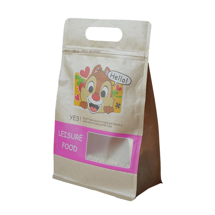 Customized Printed Flat Bottom Stand Up Pouch Clear Window Resealable Packaging Kraft Paper Tea Coffee Bags With Valve