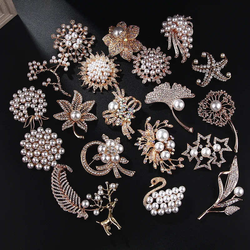 PUSHI hot selling pearl brooch accessories high end Swan rhinestones flower feminine broches fashion jewellery women brooch mix