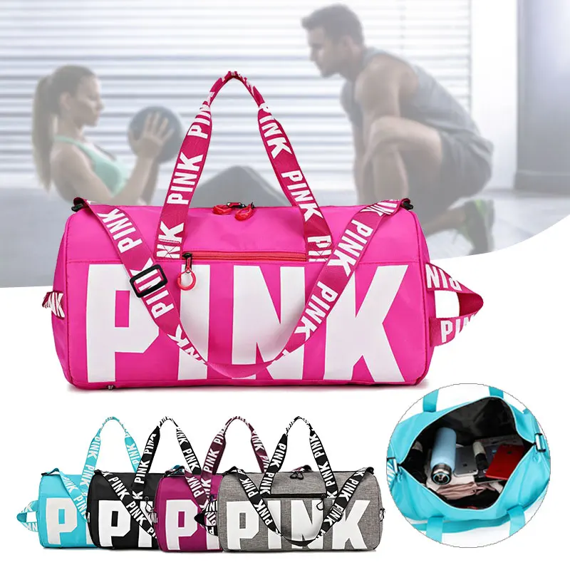 
2021 Custom Logo Sport Bags / Gym Nylon Waterproof Women Luggage Duffle Bag / Sport Gym Pink Travel Bags 