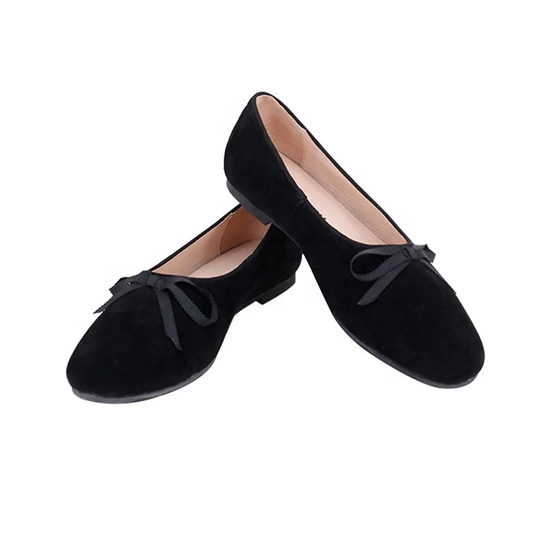 Custom Women Slip on Flat Mary Jane Shoes Black Suede Leather Bow Ladies Shoes for Ballet Women Shoes