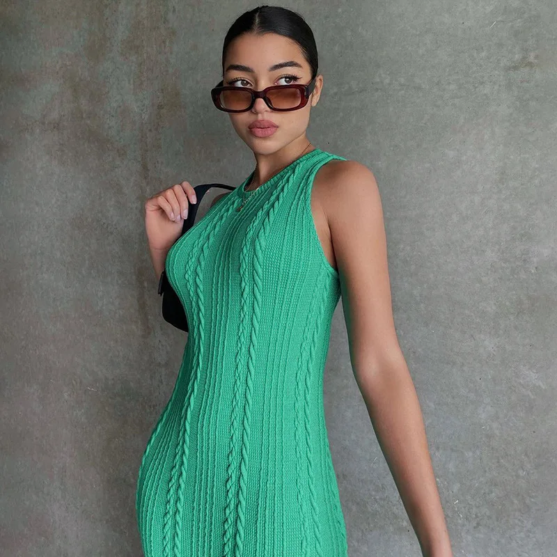 Hot Selling Sweater Dress Women Clothing Autumn Winter Knitted Dresses 2021 Sleeveless Design Solid  Casual Dress